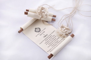 покана, сватбена, кръщене, канела, свитък