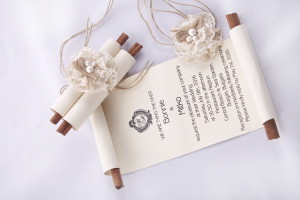 покана, сватбена, кръщене, канела, свитък