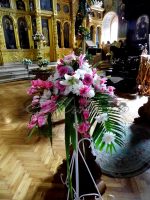 кръщене, декорация, купел, църква,розово