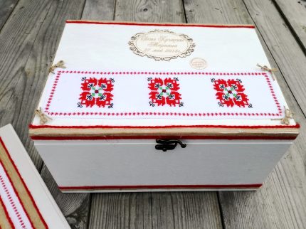 кръщене, кутия, дрехи, носия, дървена, шевици