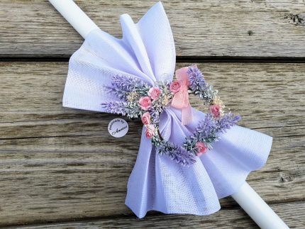 свещ за кръщене, лавандула, кръщелна свещ , рози