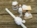 комплект за кръщене момиче, свещ за кръщене, свещ с декорация, стил рустик