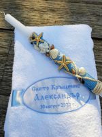 свещ за кръщене, морски звезди, ангелче
