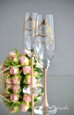 сватбени чаши с монограм, чаши за шампанско, с надпис