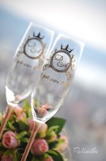 сватбени чаши с монограм, чаши за шампанско, с надпис