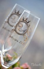 сватбени чаши с монограм, чаши за шампанско, с надпис