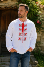 подарък за кръстник, мъжка риза с бродирани български шевици, народна носия мъжка