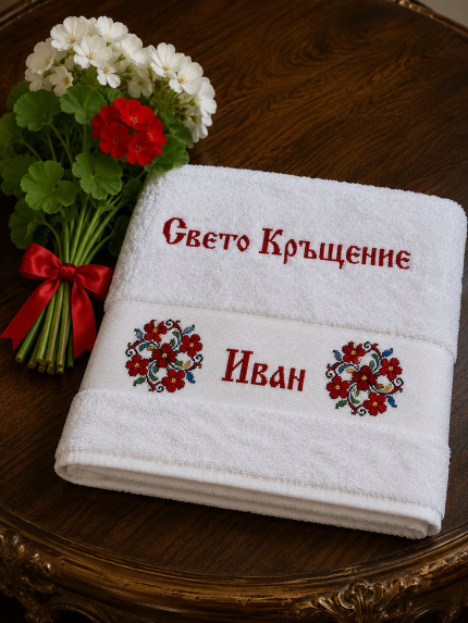 кърпа за кръщене с бродерия, хавлия с шевици за кръщене
