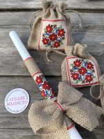 комплети за кръщене с шевици, кръщелна свещ с шевици, комплект за църкавта