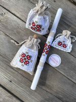 комплети за кръщене с шевици, кръщелна свещ с шевици, комплект за църкавта
