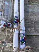 сватбени комплекти с български шевици, с бродерия, за халките, свещи със сватбени шевици