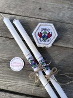 сватбени комплекти с български шевици, с бродерия, за халките, свещи със сватбени шевици