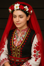 венец за носия, венец в бяло и червено, венец от цветя, сватбен венец