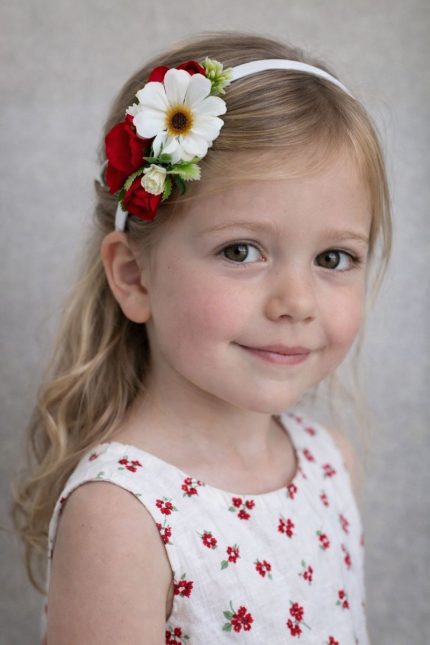 диадема за народна носия, диадема с червени и бели цветя, детска носия