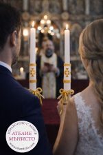 Сватбени свещи  с шевица Канатица - златно/сребърно