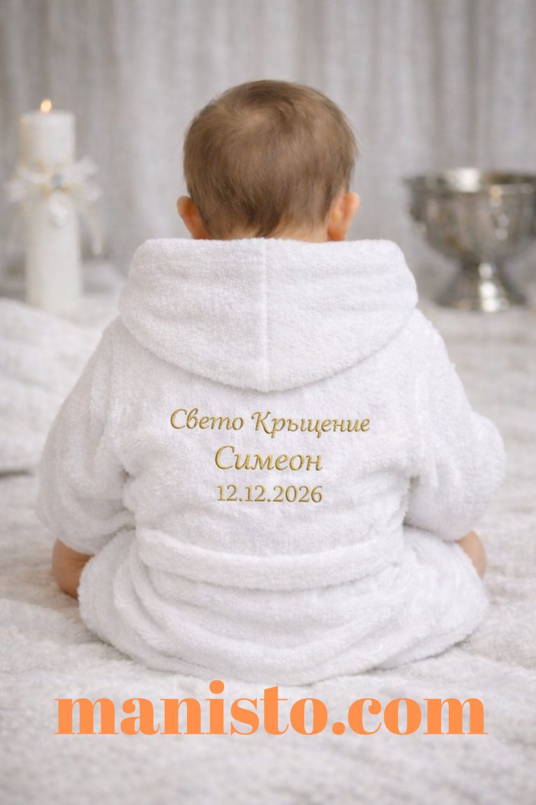 бродирано халатче, детски бял халат, за кръщене, хавлия за кръщене