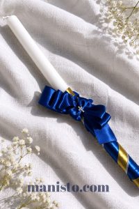 кръщелна свещ с кръстче, луксозен комплект за кръщене, кръщене момче