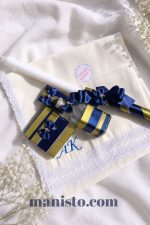 комплект за кръщене, кръщелна кърпа с инициали, комплект с кръстче, кралско синьо и сребърно