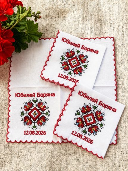 бродирани кърпички с шевици- подаръци за гостите - сувенири за юбилей- празнуване юбилей
