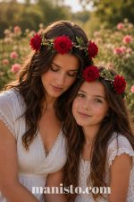 венец от рози, за носия, за фотосесия, червени рози, детски венец, червено и зелено , майка и дърщеря